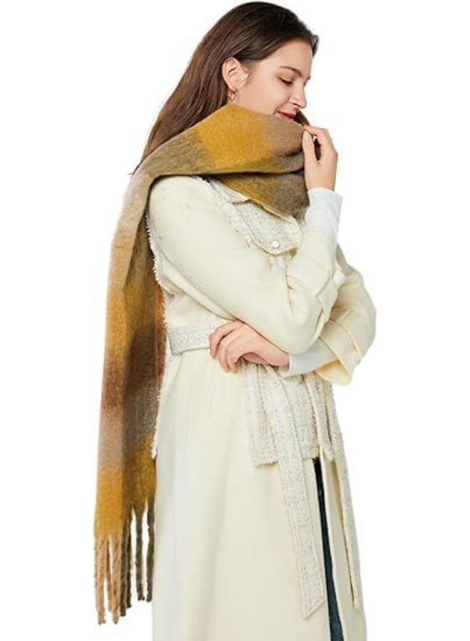 Women's Cashmere Big Coloured Checked Scarf, Winter Warm Wrap Scarf - Image 5