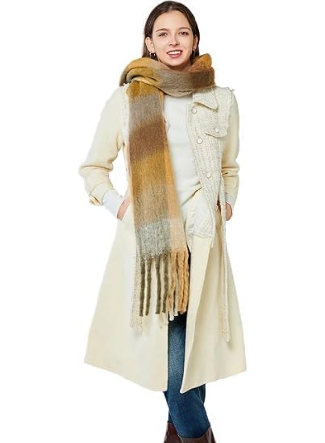 Women's Cashmere Big Coloured Checked Scarf, Winter Warm Wrap Scarf - Image 3