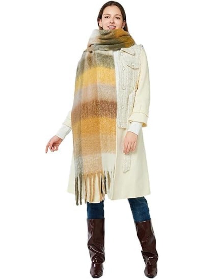 Women's Cashmere Big Coloured Checked Scarf, Winter Warm Wrap Scarf - Image 2