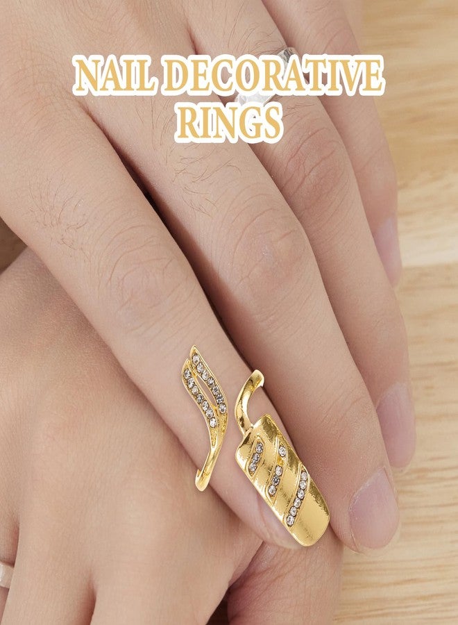 Lurrose خواتم أظافر لوروز للنساء، غطاء أظافر، خواتم أظافر مجوهرات، خواتم أظافر مزينة بحجر الراين، 4 قطع (ذهبي) - Image 5