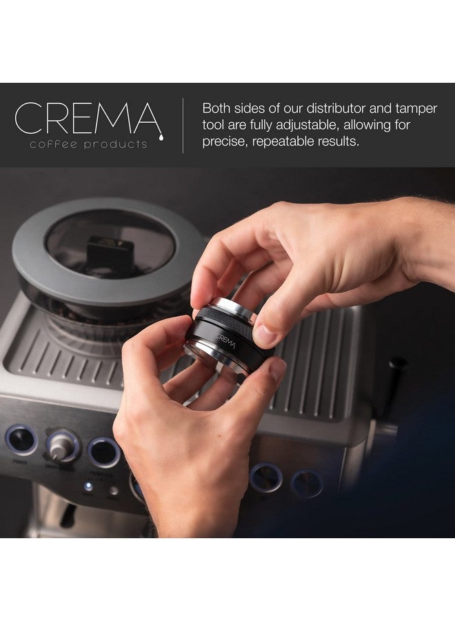 Crema Coffee Products | 53.3mm Coffee Distributor/Leveler & Hand Tamper | Fits 54mm Breville Portafilters | Double Sided, Adjustable Depth | Beautiful Espresso Hand Tampers - Image 1