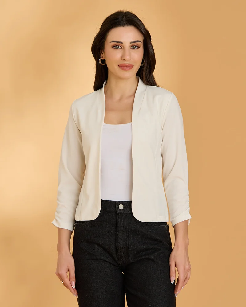 Redtag Women Cream Cropped Jacket