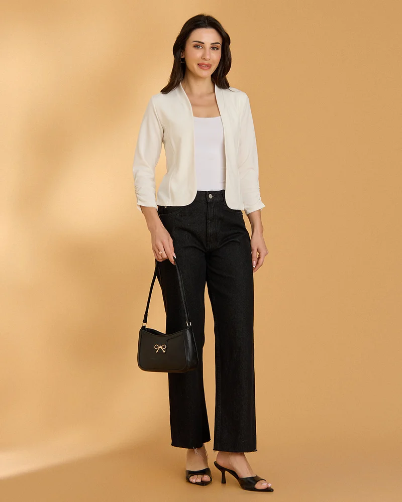 Redtag Women Cream Cropped Jacket