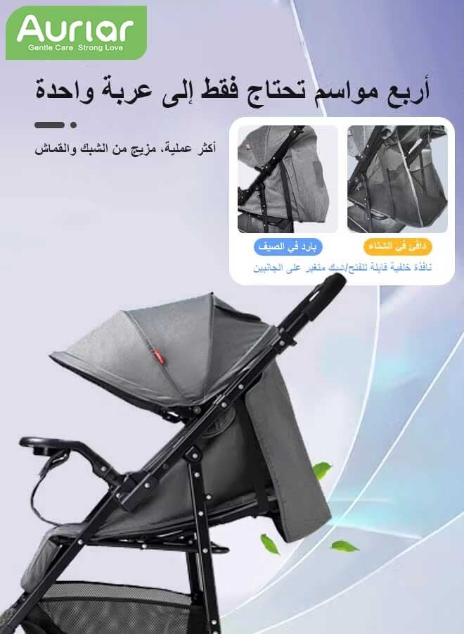 Aurlar Gray Two-Way Stroller, One-Hand Folding, 5-Point Safety Harness, 3-Mode Seat Adjustment, Rear Brake and Front Suspension, Large Storage Basket – Lightweight Travel Baby Stroller for Newborns & Toddlers - Image 2