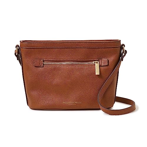Accessorize London Women's Faux Leather Brown Top Zip Sling Bag - Image 1