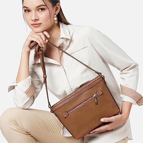 Accessorize London Women's Faux Leather Brown Top Zip Sling Bag - Image 5