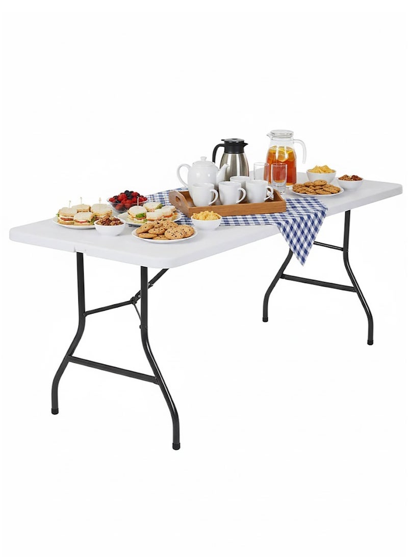 AGD Rectangular Folding Plastic Table for all Indoor and Outdoor Occasions 74x70x180cm/ White - Image 1