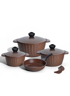 PROCILA 9-Piece Aluminum Cookware Set With Aluminum Lid Dark Red; Non-Stick & Granite Coating; Casserole Sizes 20CM, 24CM, 24CM, 28CM 