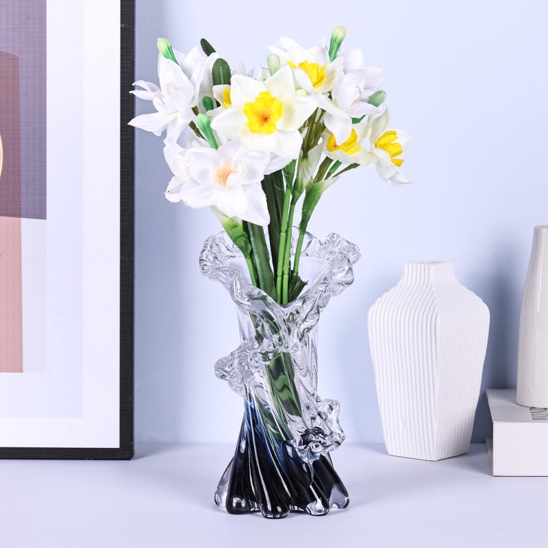 oliruim Hand Blown Blue Glass Vase, Unique Art Beautiful Ocean Glass Vase for Home Centerpiece, Coffee Table, Living Room, Office Decor - 8" H - Image 5