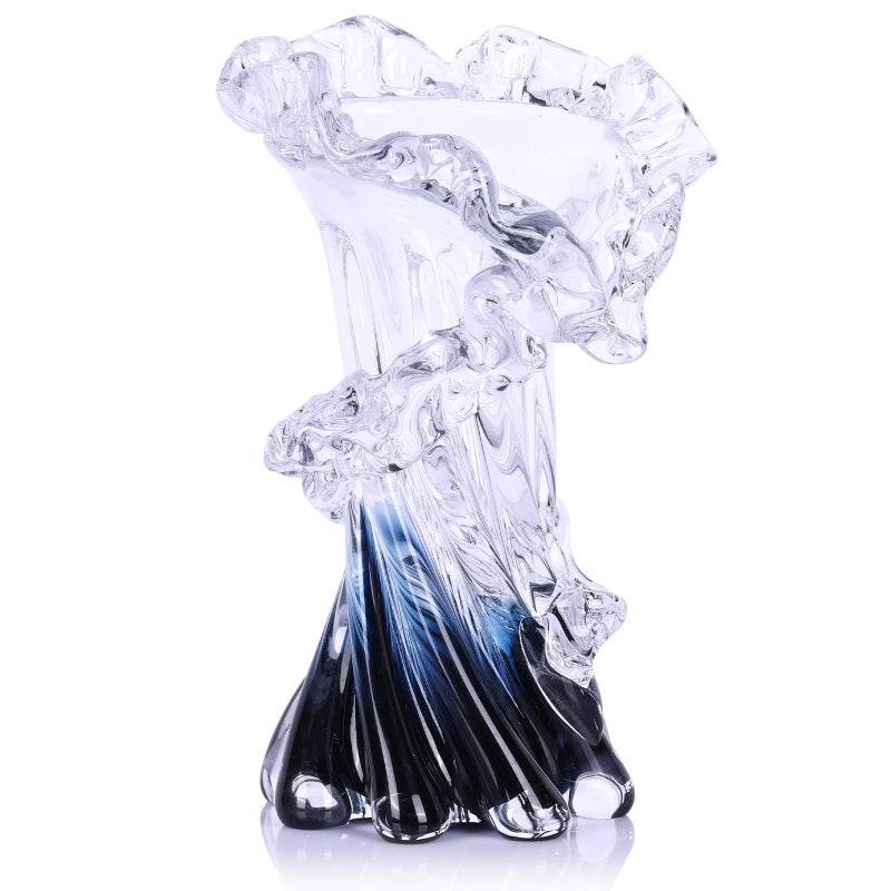 oliruim Hand Blown Blue Glass Vase, Unique Art Beautiful Ocean Glass Vase for Home Centerpiece, Coffee Table, Living Room, Office Decor - 8" H - Image 1