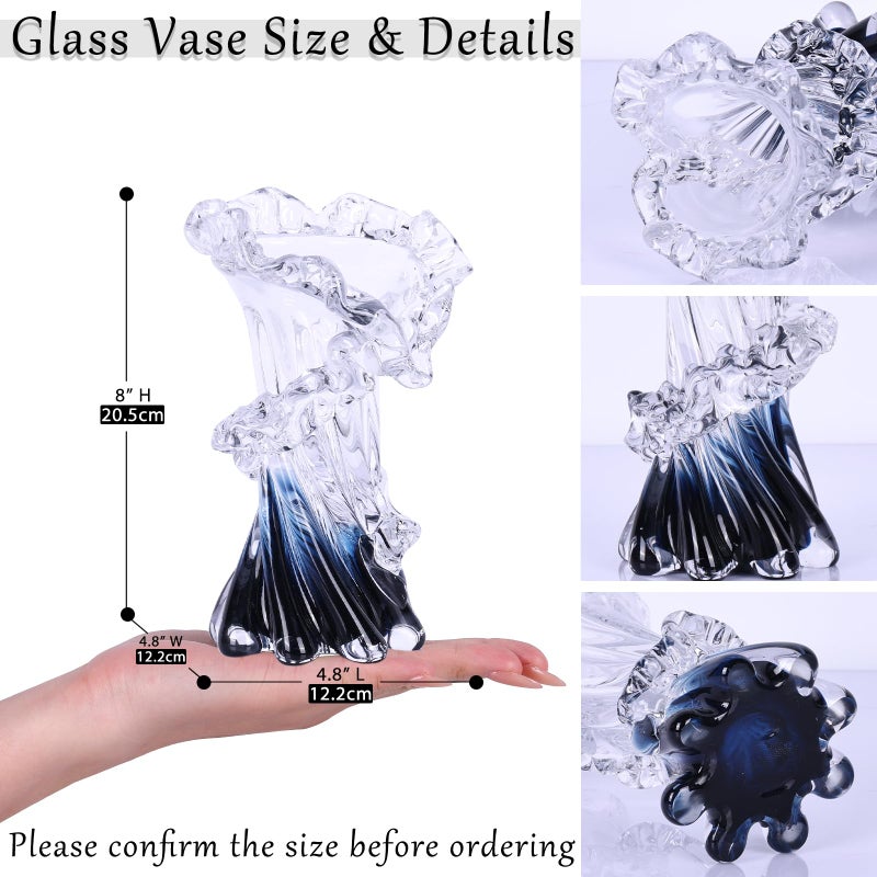 oliruim Hand Blown Blue Glass Vase, Unique Art Beautiful Ocean Glass Vase for Home Centerpiece, Coffee Table, Living Room, Office Decor - 8" H - Image 2