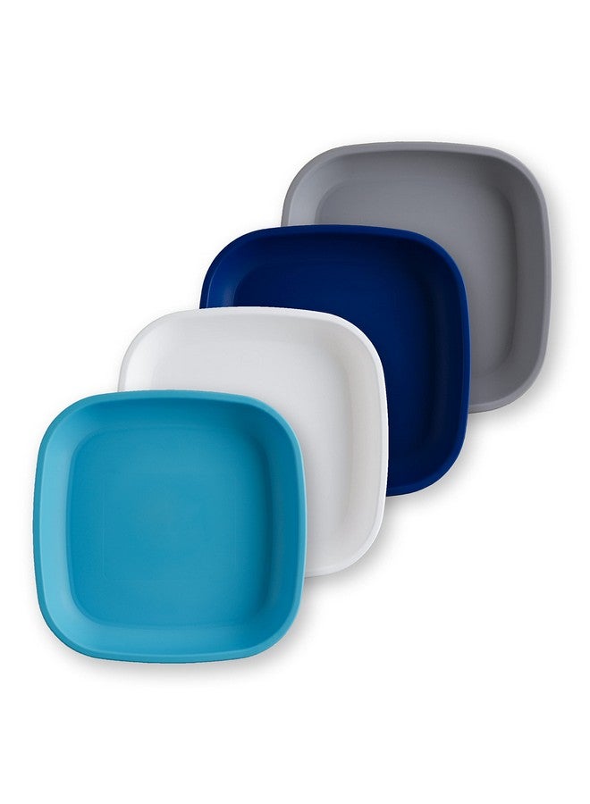 Re-Play Toddler Plates - 22 Oz. Deep-Walled Flat Kids Plates - Dishwasher & Microwave Safe - Made in USA - Set of 4-7.37" x 7.37" x 1.25" - Modern Blue - Image 1