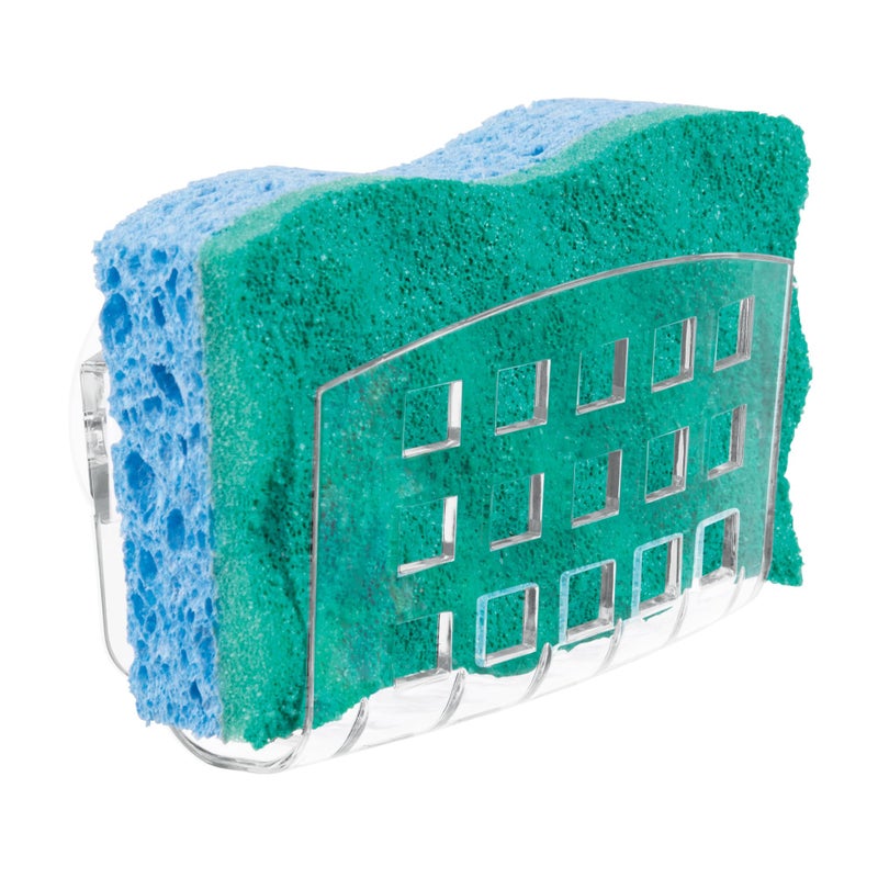 InterDesign iDesign BPA-Free Plastic Sponge Holder for Kitchen Sink with Suction Cups, Ideal for Kitchen Sinks and Bathroom Organization, 2.3" x 5.2" x 3.7", Clear - Image 1