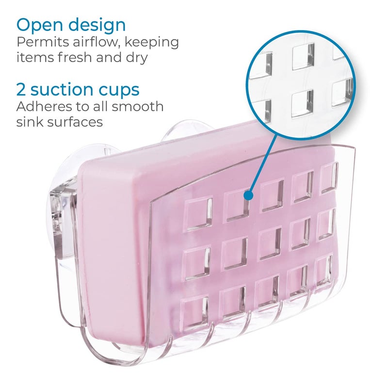 InterDesign iDesign BPA-Free Plastic Sponge Holder for Kitchen Sink with Suction Cups, Ideal for Kitchen Sinks and Bathroom Organization, 2.3" x 5.2" x 3.7", Clear - Image 4