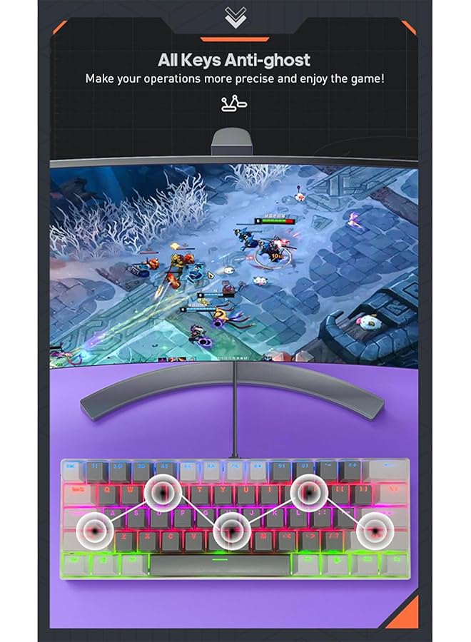 61 Keys Rgb Gaming Keyboard 60% Mini Wired Waterproof With Anti Ghosting Keyboard And Two Color Keycaps With Red Switch For Gamers(Light Gray And White) - Image 4