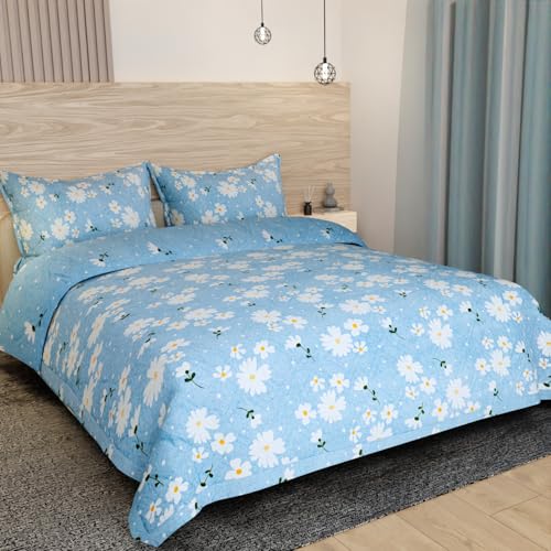 Akshya Reversible Quilted Bedcover Cotton King Size Bedsheet with 2 Pillow Covers All Season Ultrasonic Comforter Soft Lightweight Bedspread for Double Bed - Image 1
