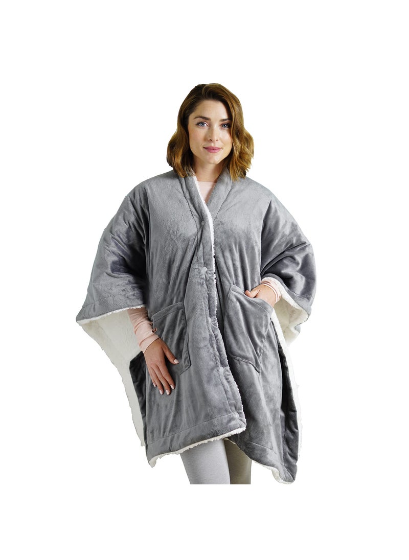 Pure Enrichment Pure Enrichment PureRelief Plush Heated Shawl  4 InstaHeat Settings Wearable Design with Snap Closures Deep Pockets Soft Micromink  Sherpa Fabric Auto ShutOff Timer  Machine Washable 