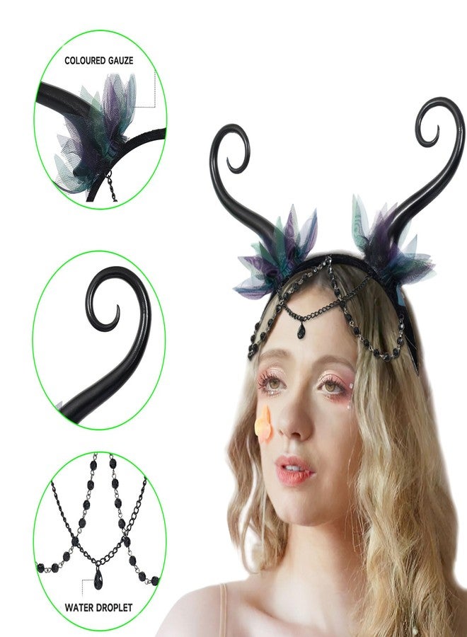 AUOCATTAIL Flower Fairy Headband Black Devil Horns Headband Butterfly Elf Tentacle Head Band with Pendants for Halloween Cosplay Carnival Fashion Hair Accessories - Image 4