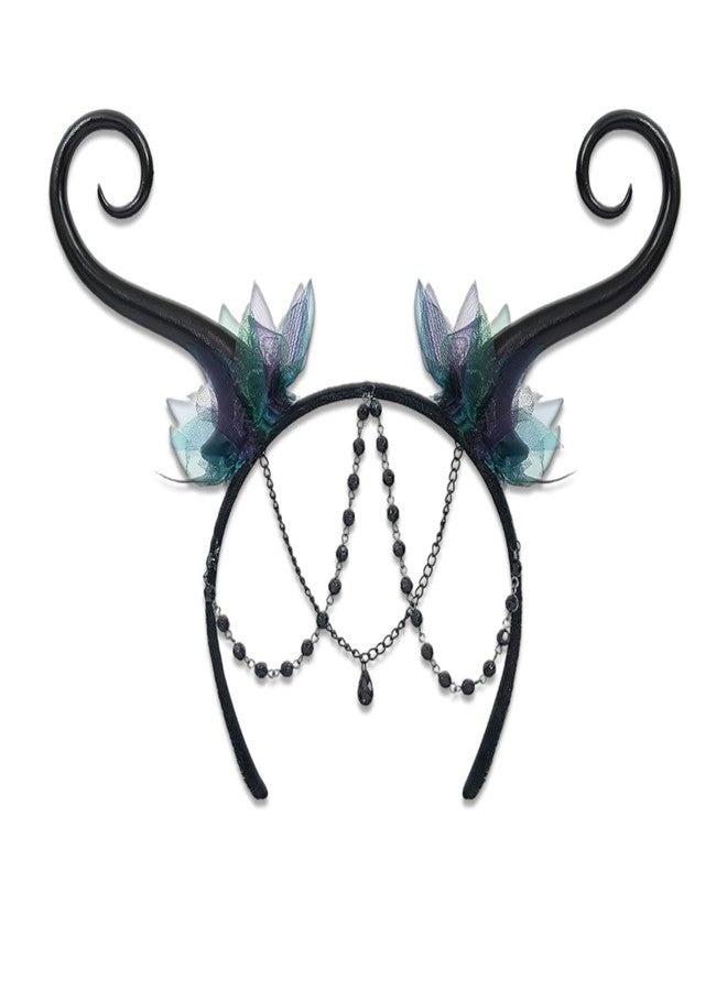 AUOCATTAIL Flower Fairy Headband Black Devil Horns Headband Butterfly Elf Tentacle Head Band with Pendants for Halloween Cosplay Carnival Fashion Hair Accessories - Image 1
