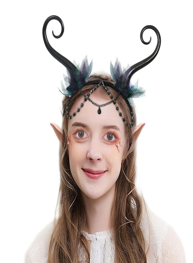 AUOCATTAIL Flower Fairy Headband Black Devil Horns Headband Butterfly Elf Tentacle Head Band with Pendants for Halloween Cosplay Carnival Fashion Hair Accessories - Image 3