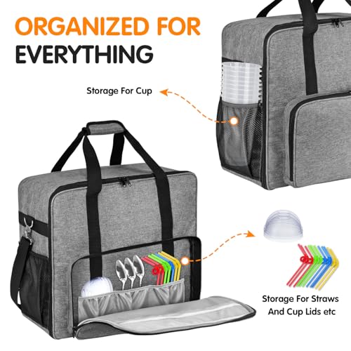 BOHEMIABY 2025Thermal Slushie Machine Carrying Bag Large Portable Slushie Carrying Case for Ninjaa Fs301 Fs300 Large Opening Design Thick Padding Removable Shoulder Strap Accessory Bag Gray - Image 3
