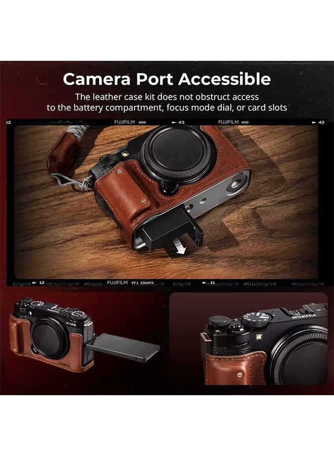 SmallRig Camera Leather Half Case Kit for FUJIFILM X-M5 wIith Wrist Strap Retro Style with 1/4”-20 Threaded Hole Brown - Image 2