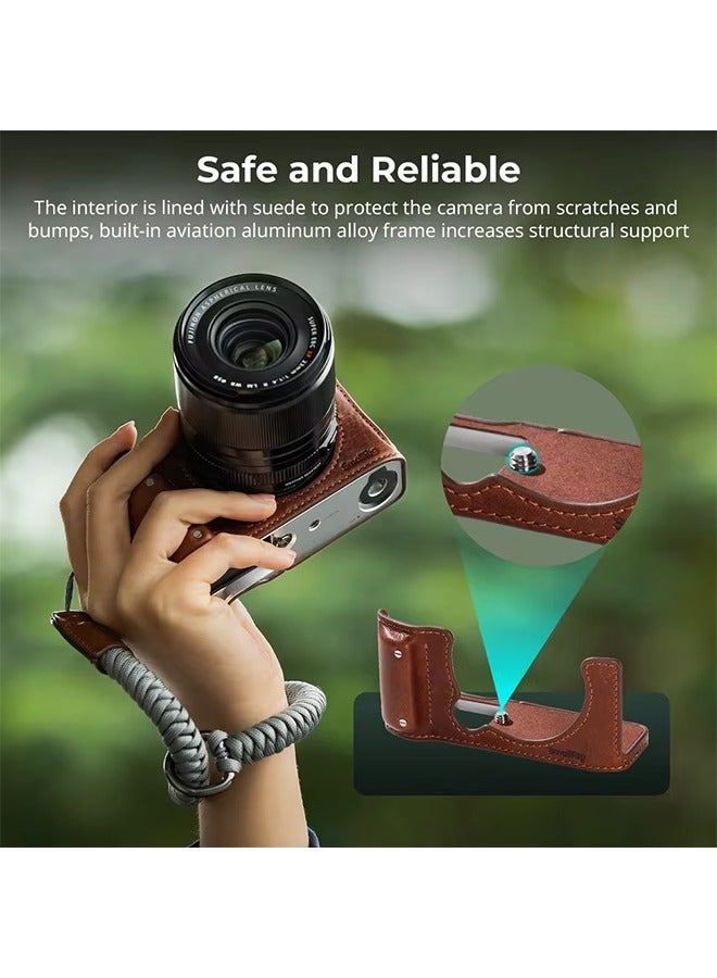 SmallRig Camera Leather Half Case Kit for FUJIFILM X-M5 wIith Wrist Strap Retro Style with 1/4”-20 Threaded Hole Brown - Image 4