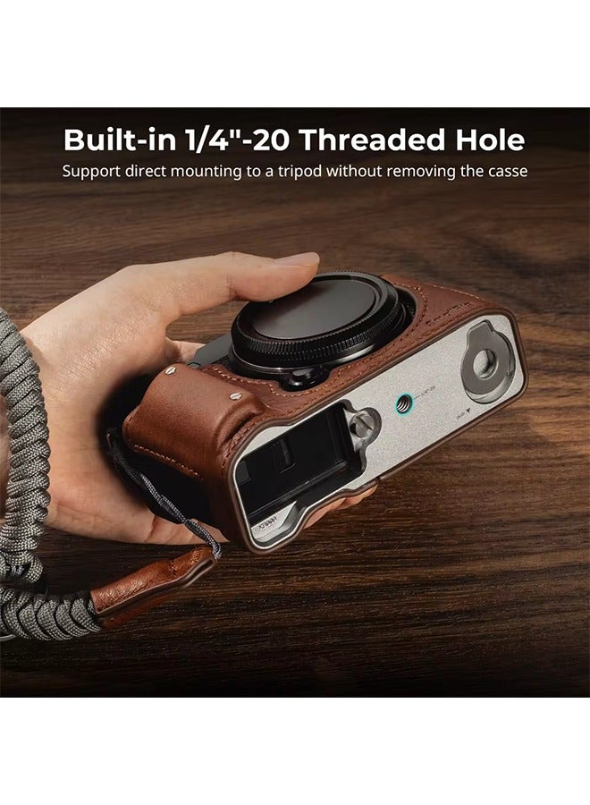SmallRig Camera Leather Half Case Kit for FUJIFILM X-M5 wIith Wrist Strap Retro Style with 1/4”-20 Threaded Hole Brown - Image 3