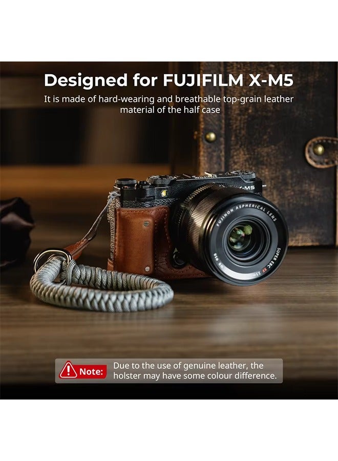 SmallRig Camera Leather Half Case Kit for FUJIFILM X-M5 wIith Wrist Strap Retro Style with 1/4”-20 Threaded Hole Brown - Image 1
