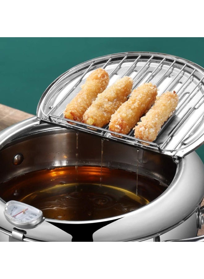 Stainless Steel Japanese Deep Fryer Pot 4.2L with Built-in Thermometer, Even-Heat Design for Deep Frying Tempura, Chicken, Fries, and Snacks - Image 4