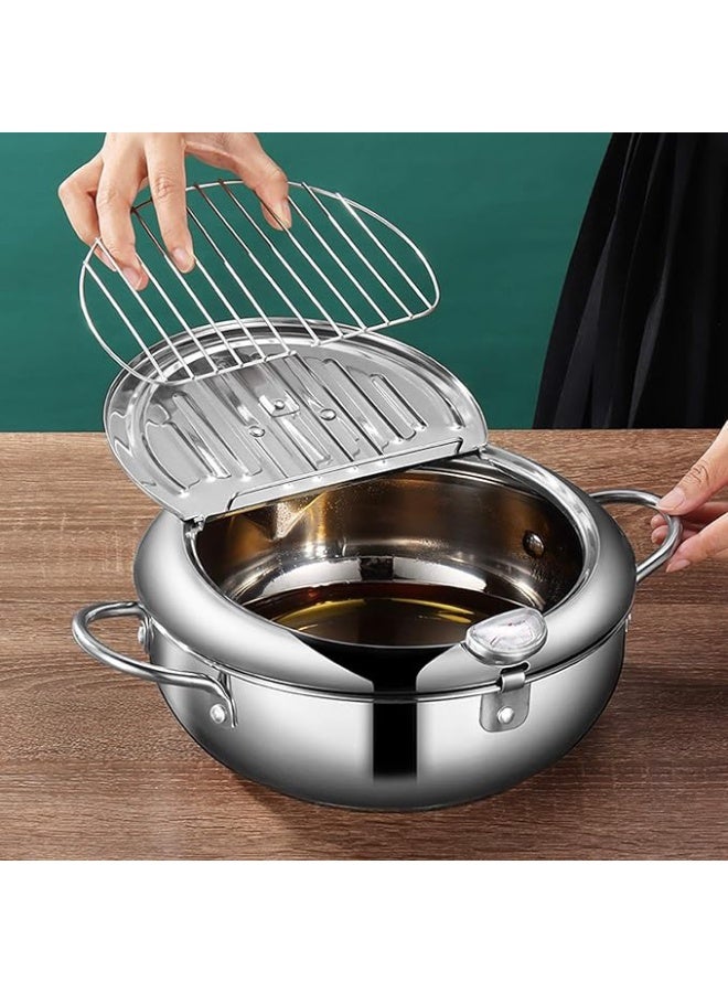 Stainless Steel Japanese Deep Fryer Pot 4.2L with Built-in Thermometer, Even-Heat Design for Deep Frying Tempura, Chicken, Fries, and Snacks - Image 3