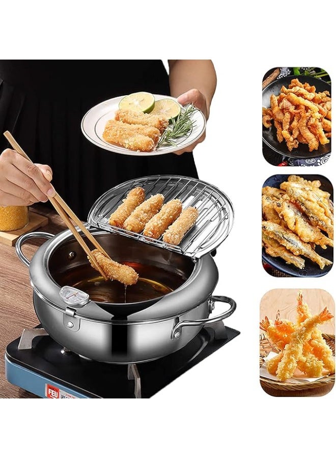Stainless Steel Japanese Deep Fryer Pot 4.2L with Built-in Thermometer, Even-Heat Design for Deep Frying Tempura, Chicken, Fries, and Snacks - Image 2