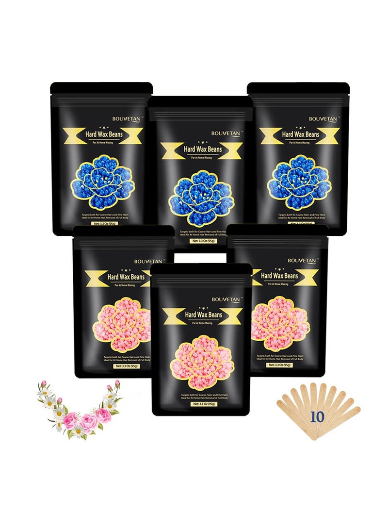 Bouvetan - 1.3Lb/21oz Wax Beads for Brazilian, Eyebrow, Face, Bikini, Legs, Arms Waxing - 6 Packs with 10 Wax Spatulas for Women and Men - Image 1