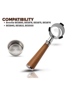 TEGRILO Bottomless Portafilter 54mm, Naked Coffee Portafilter with Stainless Steel Replacement Filter Basket and Rosewood Handle Fit for Breville Barista BES 870/878/880 (54mm Breville)  - Image 2