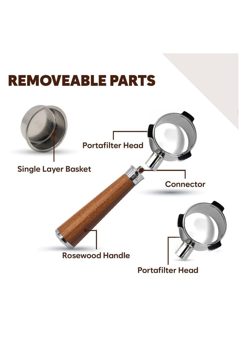 TEGRILO Bottomless Portafilter 54mm, Naked Coffee Portafilter with Stainless Steel Replacement Filter Basket and Rosewood Handle Fit for Breville Barista BES 870/878/880 (54mm Breville) - Image 4
