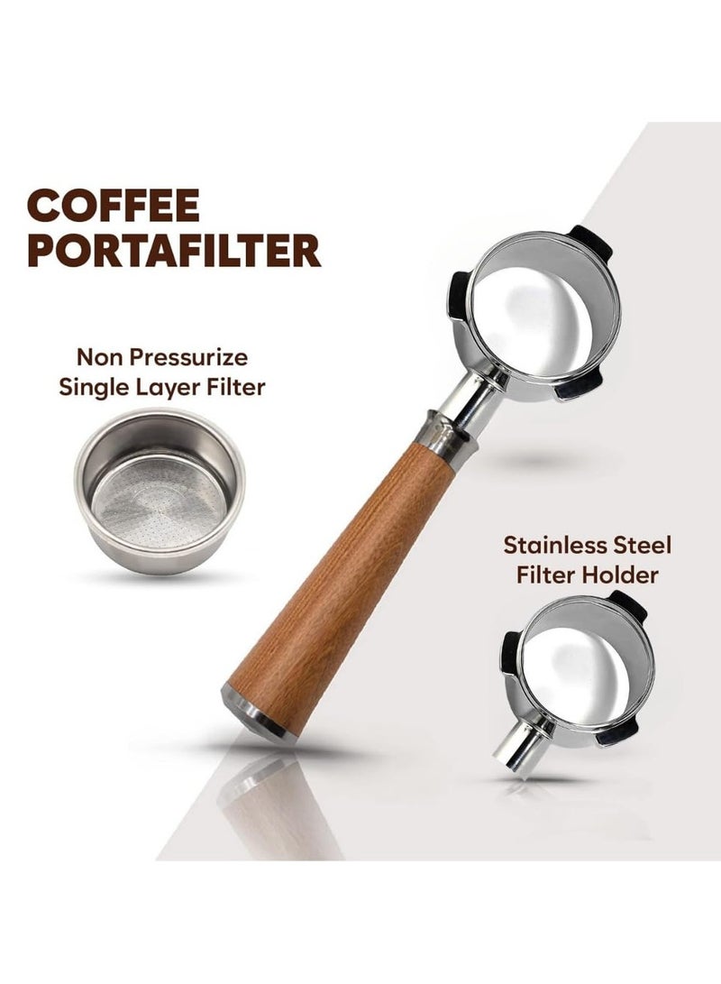 TEGRILO Bottomless Portafilter 54mm, Naked Coffee Portafilter with Stainless Steel Replacement Filter Basket and Rosewood Handle Fit for Breville Barista BES 870/878/880 (54mm Breville) - Image 5