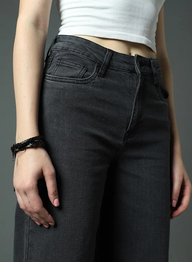 HIGH STAR Mid Rise Wide Leg Cropped Jeans by Styli