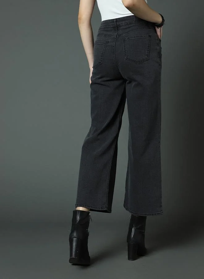 HIGH STAR Mid Rise Wide Leg Cropped Jeans by Styli