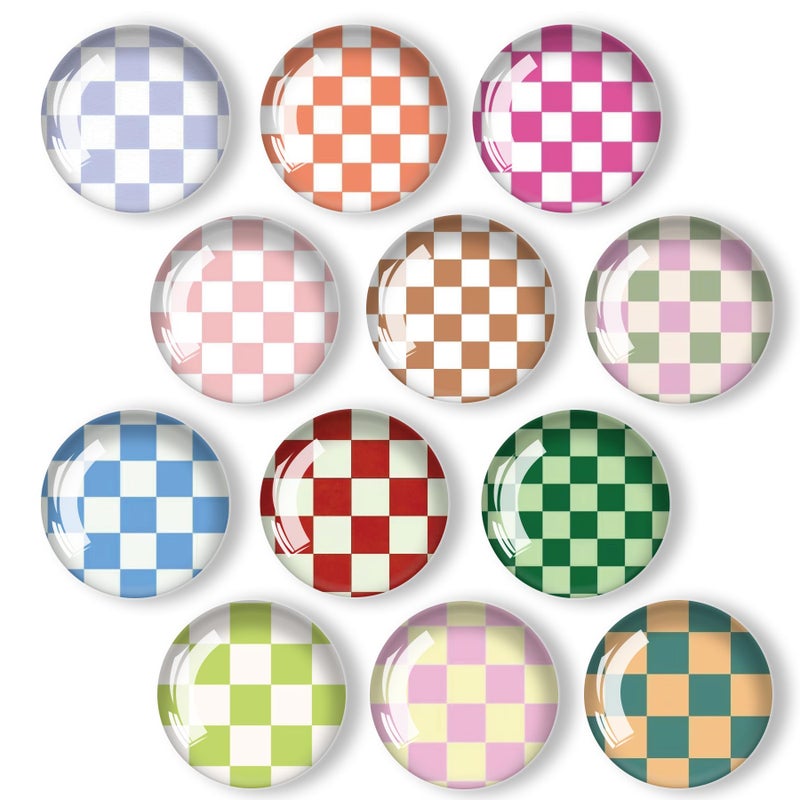 Bamsod 12 PCS Glass Strong Refrigerator MagnetsPattern Magnets Whiteboard Magnets Glass Fridge Magnets for Office Cabinets Round Fridge Stickers Home Kitchen Decor Lattice