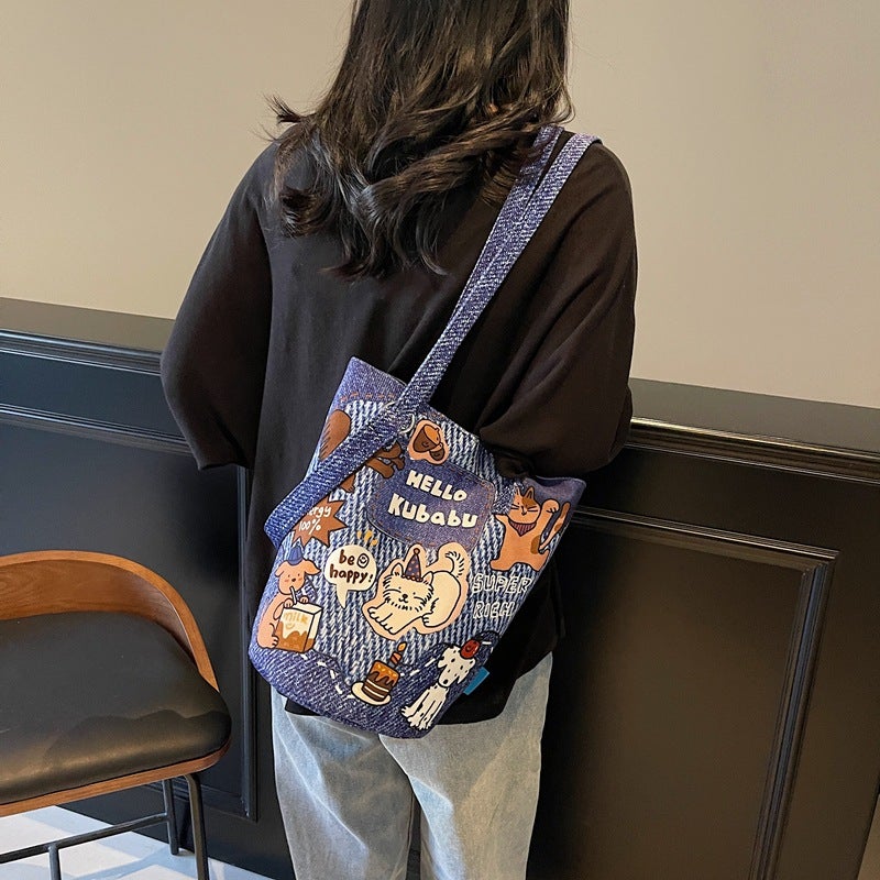 Large Capacity Canvas Bucket Bag Fashion Printed All-Match Niche Design Handbag Fashionable Casual Shoulder Bag Women - Image 5