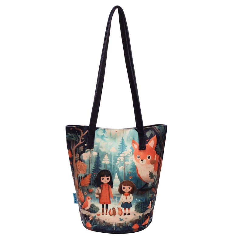 Large Capacity Canvas Bucket Bag Fashion Printed All-Match Niche Design Handbag Fashionable Casual Shoulder Bag Women - Image 1