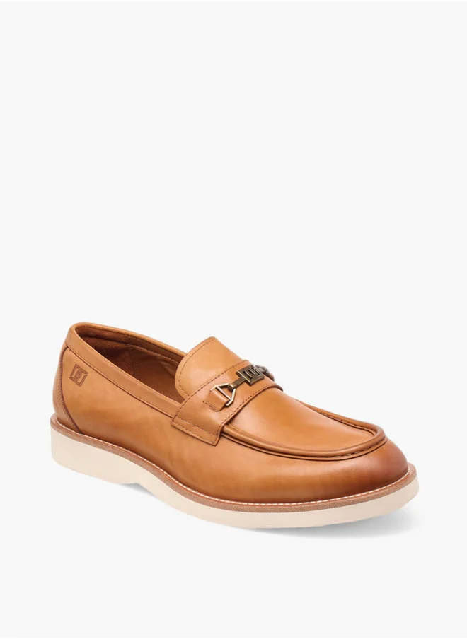 دوتشيني Men's Solid Slip-On Loafers with Metal Accent