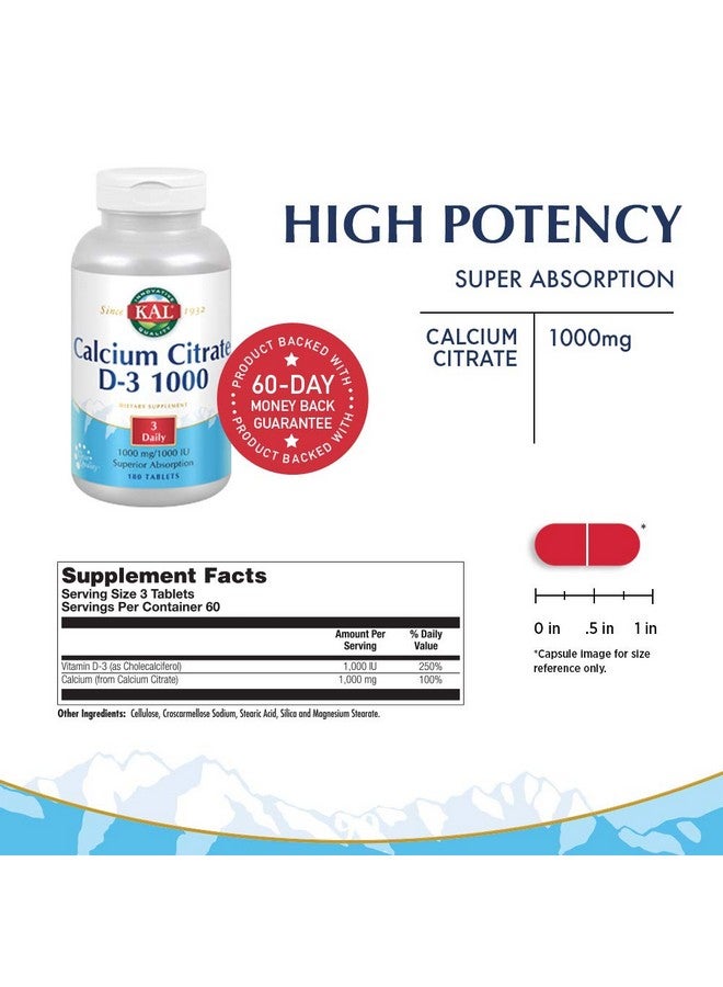 KAL Calcium Citrate With D 1000 Iu Tablets 1000 Mg 180 Count - Image 3