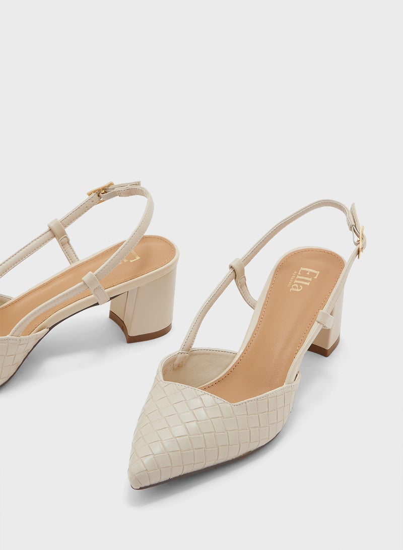 ايلا حذاء بكعب عريض مدبب منسوج بحزام خلفي - Image 4