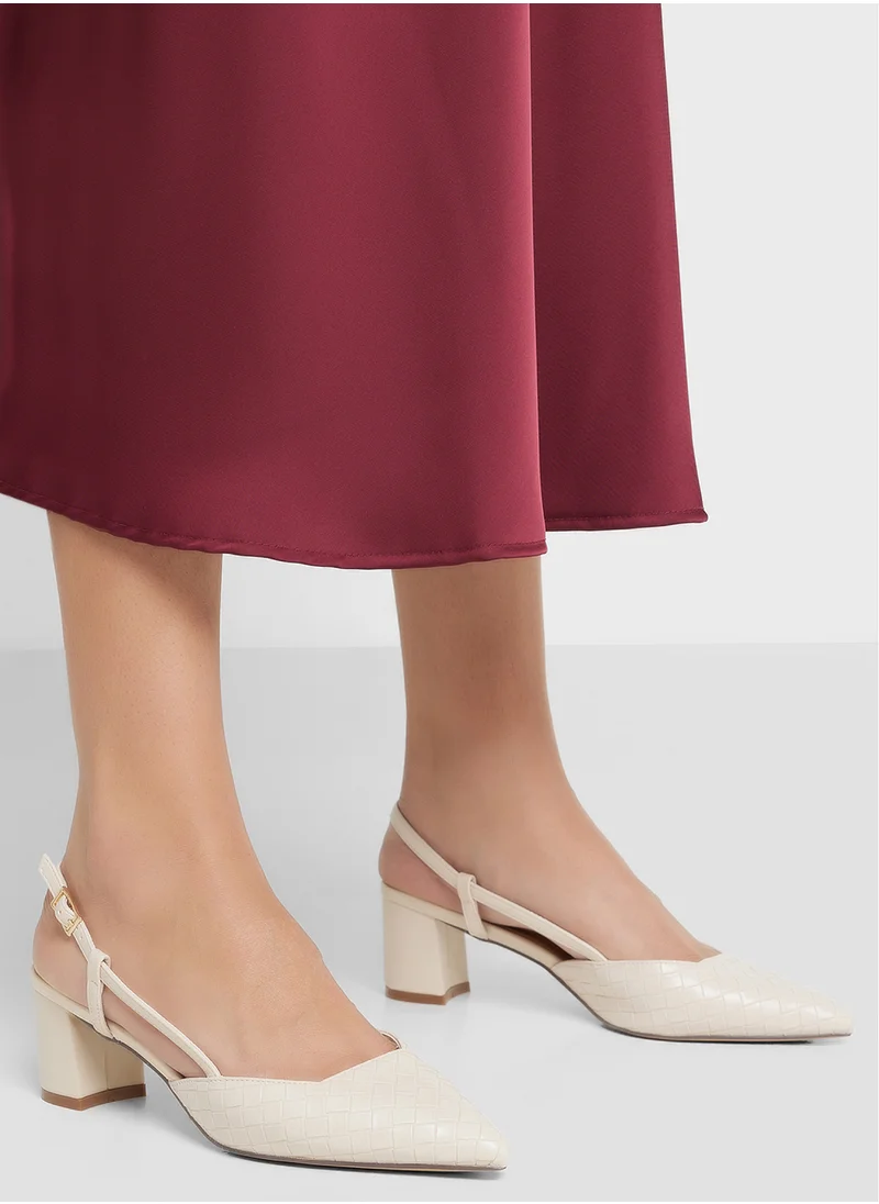 ELLA Pointy Woven Sling Back Block Heel Pump