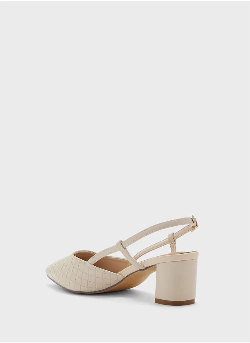 ELLA Pointy Woven Sling Back Block Heel Pump