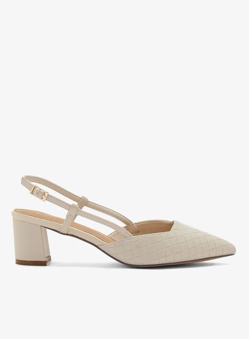 ايلا حذاء بكعب عريض مدبب منسوج بحزام خلفي