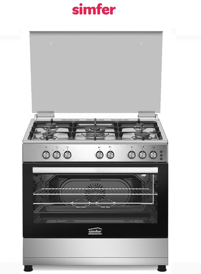 Simfer Gas Oven with Full Safety, 60×90 cm, Heavy-Duty Grates, Heat Distribution Fan, Stainless Steel, with Grill - Made in Turkish | F9502SGWHM-SMF04 - Image 1