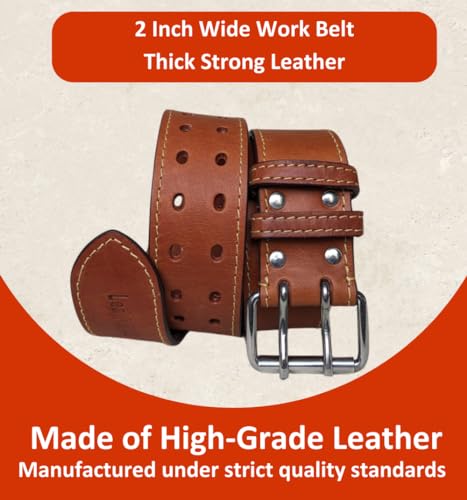 Leatherow 2 Inch Wide Leather Tool Belt for Men Work Oil Tanned Adjustable Waist Grain Leather Belt for Carpenters Electricians and Contractors Tan 3046 - Image 3