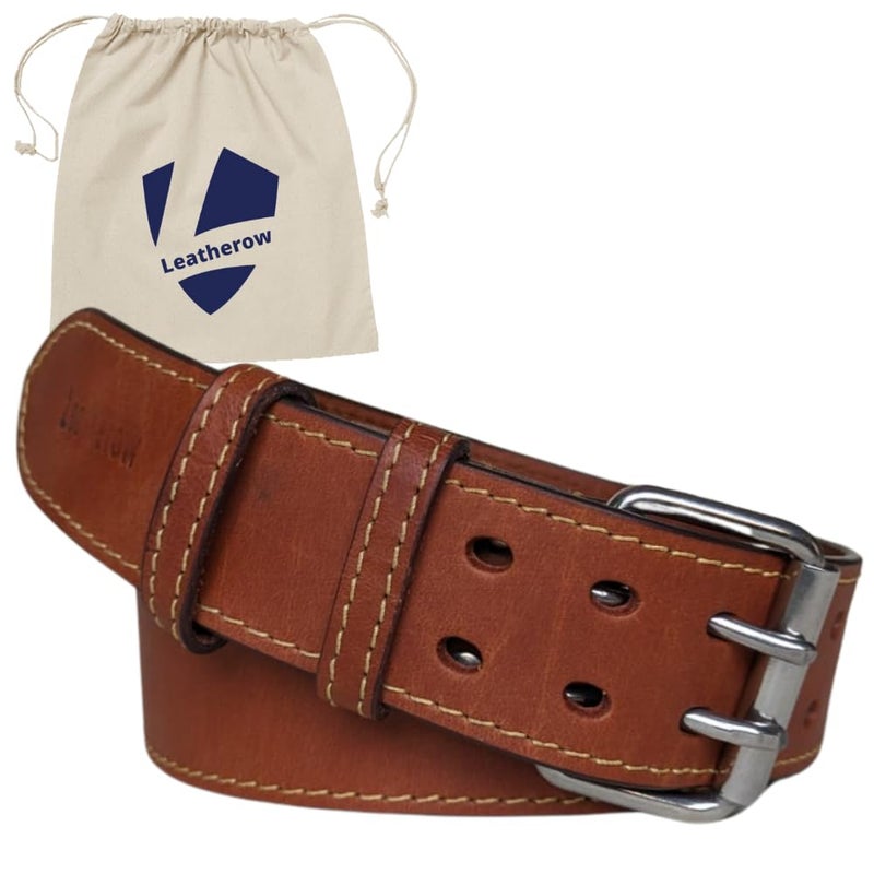 Leatherow 2 Inch Wide Leather Tool Belt for Men Work Oil Tanned Adjustable Waist Grain Leather Belt for Carpenters Electricians and Contractors Tan 3046 - Image 2